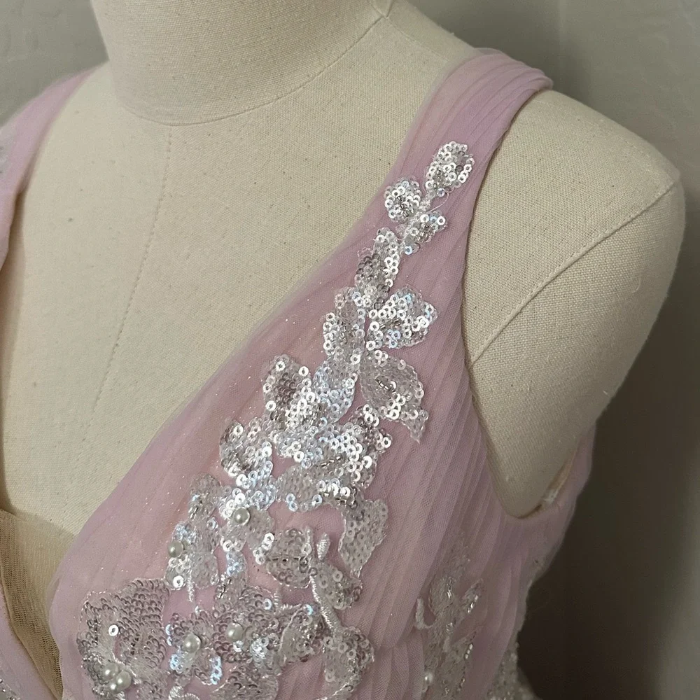 🔴CLEARANCE NEW JOVANI SZ 12 LIGHT PINK BEAD SHIMMER TULLE FIT FLARE FORMAL DRESS